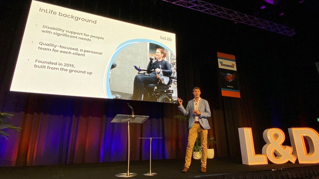 InLife CEO David Clarke presenting about Teamspace at the L&D Innovation and Tech Fest in Sydney.